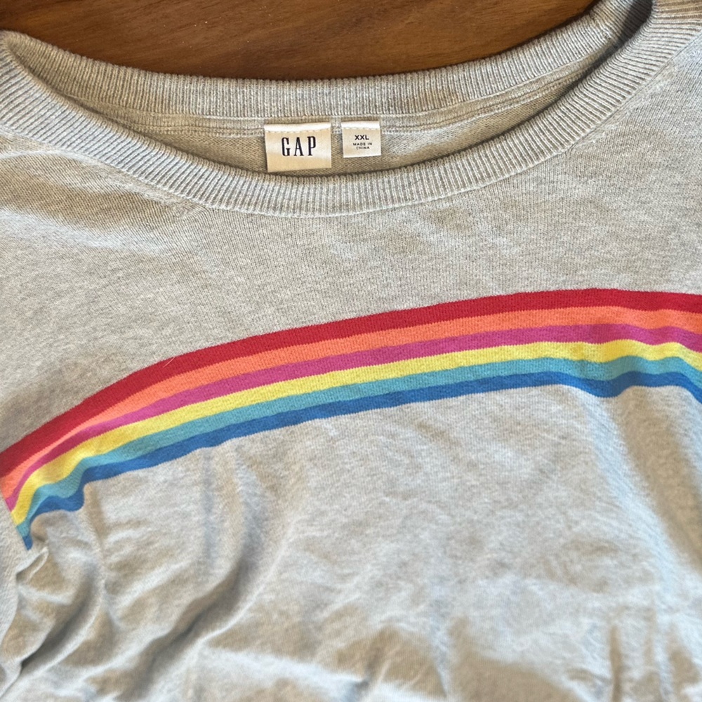 GAP Gray Sweater with Rainbow Stripe Chest size XXL - Picture 2 of 3